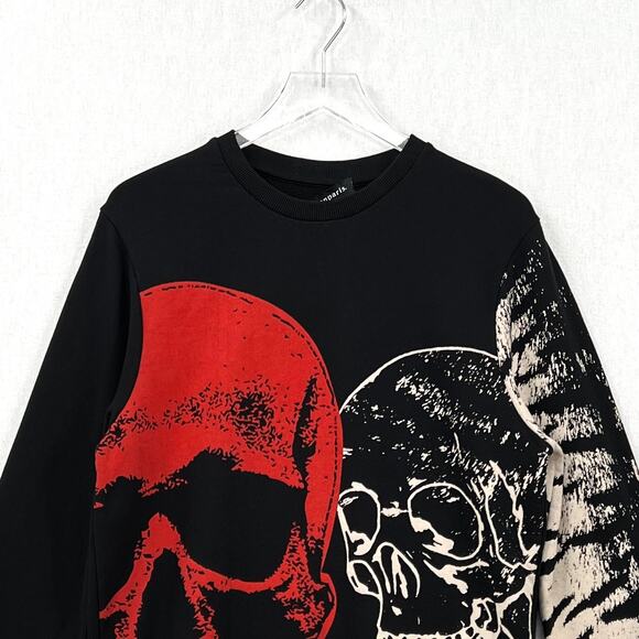 ELEVEN PARIS Graphic Crew Neck Sweatshirt Mens Small Black Skulls Edgy Goth Cozy - Picture 4 of 13